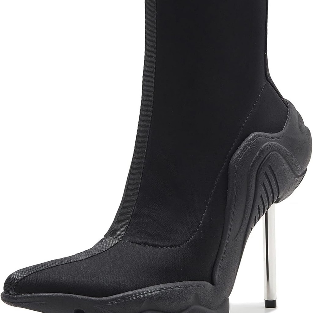 Sleek black sock boots.
